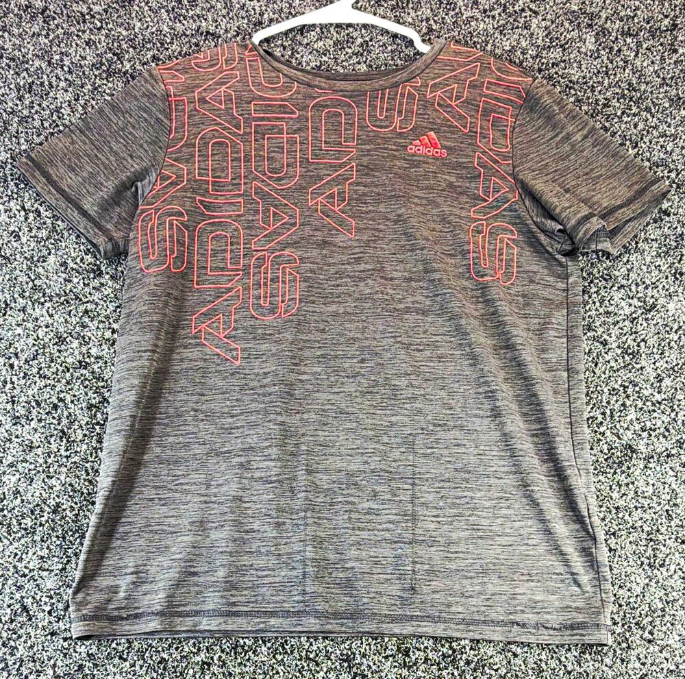 adidas AEROREADY Women’s L Gray Pink Graphic Logo Crew Neck Tee Moisture Wicking